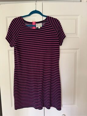 Sail to Sable Navy and Hot Pink Striped Tee Dress